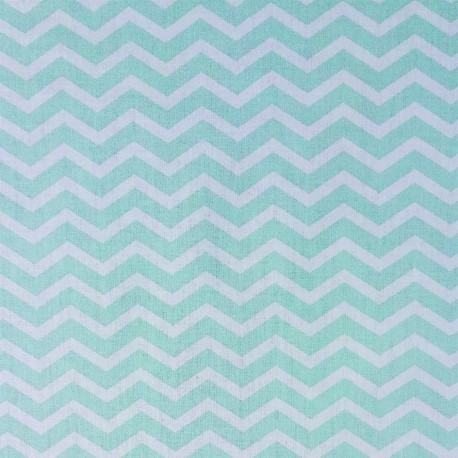 Tissu coton graphique chevrons menthe et blanc