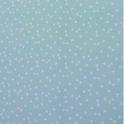 Tissu coton bleu menthe petits noeuds papillons blanc - 50 x 160 cm
