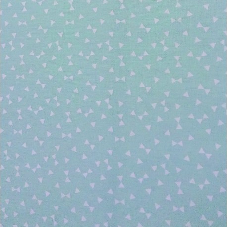 Tissu coton bleu menthe petits noeuds papillons blanc - 50 x 160 cm