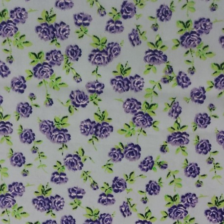Tissu soyeux - coton 100% BIO petites roses violettes romantiques