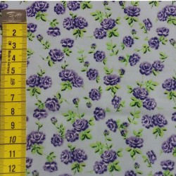 Tissu soyeux - coton 100% BIO petites roses violettes romantiques