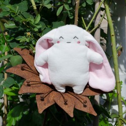 Kit couture bio et personnalisable  doudou lapin souriant- 20 cm - corps blanc oreilles rose