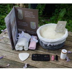 Kit couture bio et personnalisable  doudou lapin souriant- 20 cm - corps blanc oreilles rose