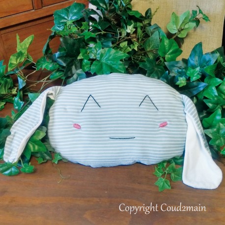Kit couture bio coussin lapin Toudou - tissu rayé bleu blanc Kit couture bio coussin lapin Toudou - tissu rayé bleu blanc